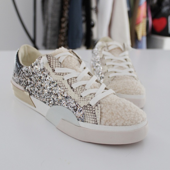 Dolce Vita Zina Leather Shearling Sneakers in Silver Multi Glitter NWOB - Picture 11 of 13